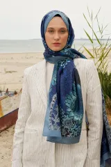 ED Scarf / Elegant Desen Pamuk İpek Şal - Lacivert